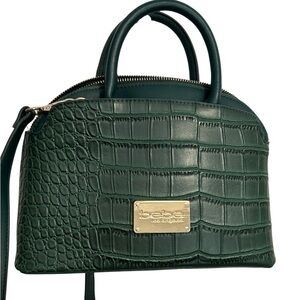 Bebe Mini Dome Satchel Green Faux Croc Crossbody Strap Gold Hardware